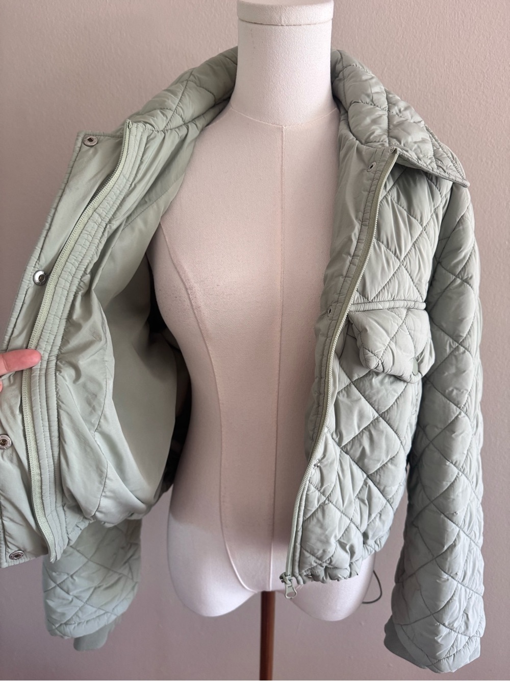 Blank NYC Quilted Puffer Jacket in Sage Green - Picture 5 of 7
